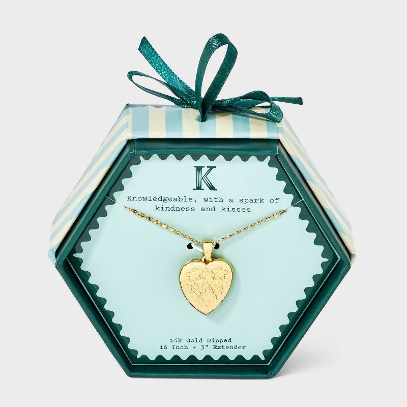 slide 1 of 4, 14K Gold Dipped Heart Charm K Initial Necklace - A New Day™ Gold, 1 ct