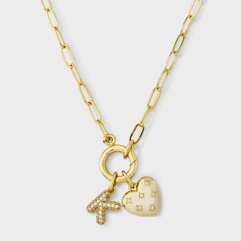 slide 2 of 4, 14K Gold Dipped Cubic Zirconia Puffy Heart Charm K Initial Necklace - A New Day™ Gold, 1 ct