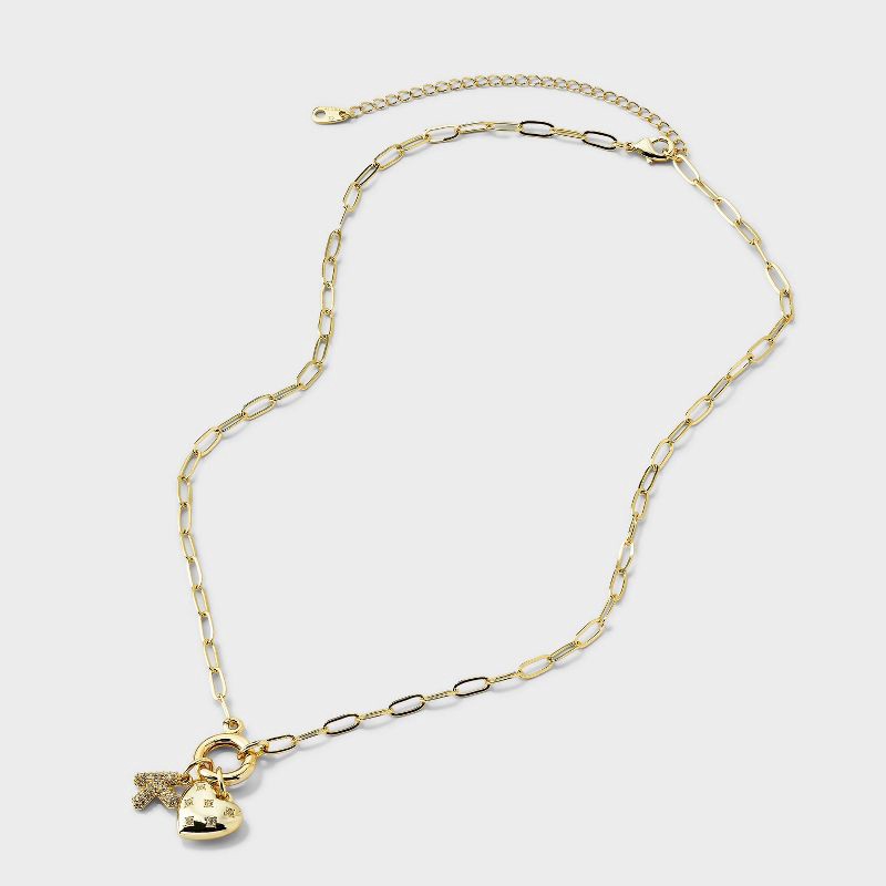 slide 4 of 4, 14K Gold Dipped Cubic Zirconia Puffy Heart Charm K Initial Necklace - A New Day™ Gold, 1 ct