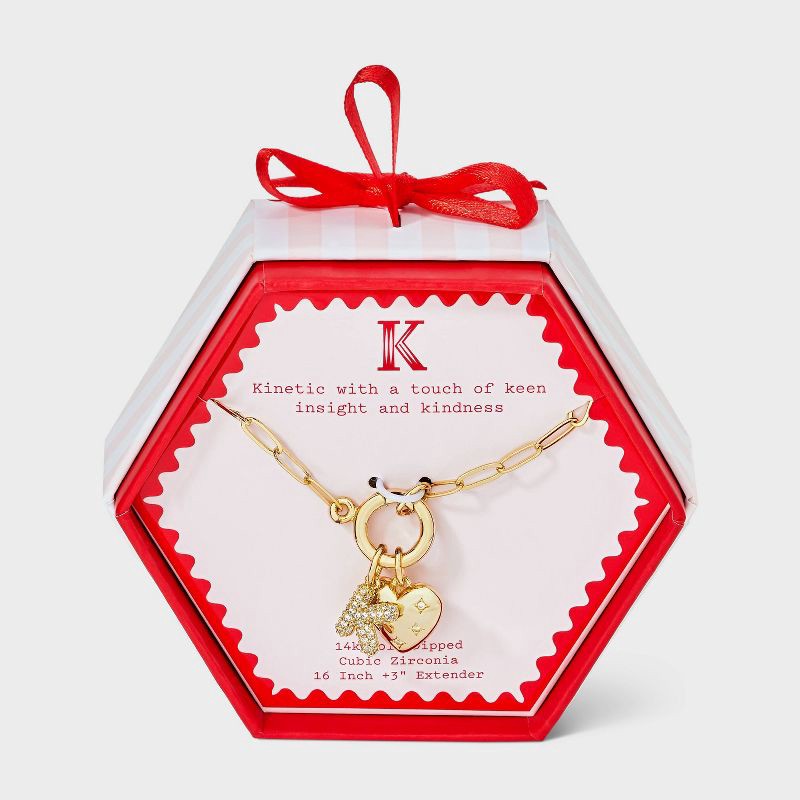 slide 1 of 4, 14K Gold Dipped Cubic Zirconia Puffy Heart Charm K Initial Necklace - A New Day™ Gold, 1 ct