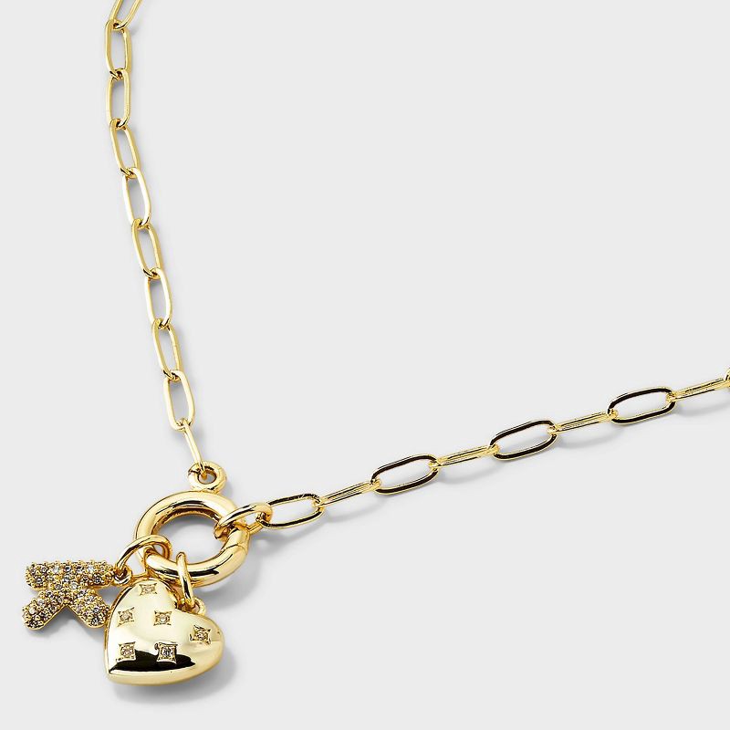 slide 3 of 4, 14K Gold Dipped Cubic Zirconia Puffy Heart Charm K Initial Necklace - A New Day™ Gold, 1 ct