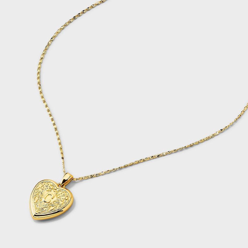slide 3 of 4, 14K Gold Dipped Heart Charm C Initial Necklace - A New Day™ Gold, 1 ct