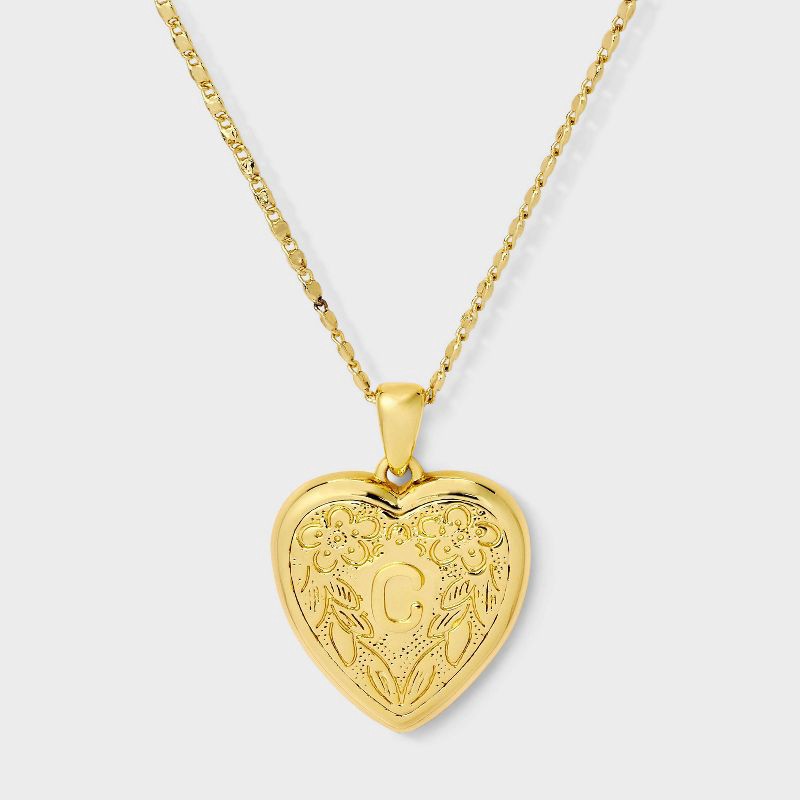 slide 1 of 4, 14K Gold Dipped Heart Charm C Initial Necklace - A New Day™ Gold, 1 ct