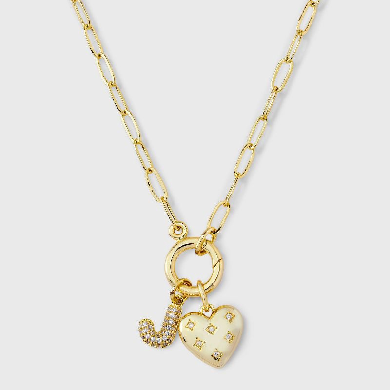 slide 2 of 4, 14K Gold Dipped Cubic Zirconia Puffy Heart Charm J Initial Necklace - A New Day™ Gold, 1 ct