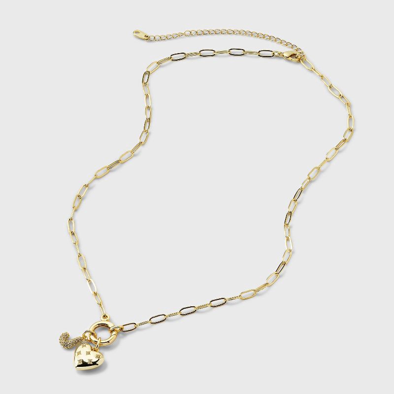 slide 4 of 4, 14K Gold Dipped Cubic Zirconia Puffy Heart Charm J Initial Necklace - A New Day™ Gold, 1 ct