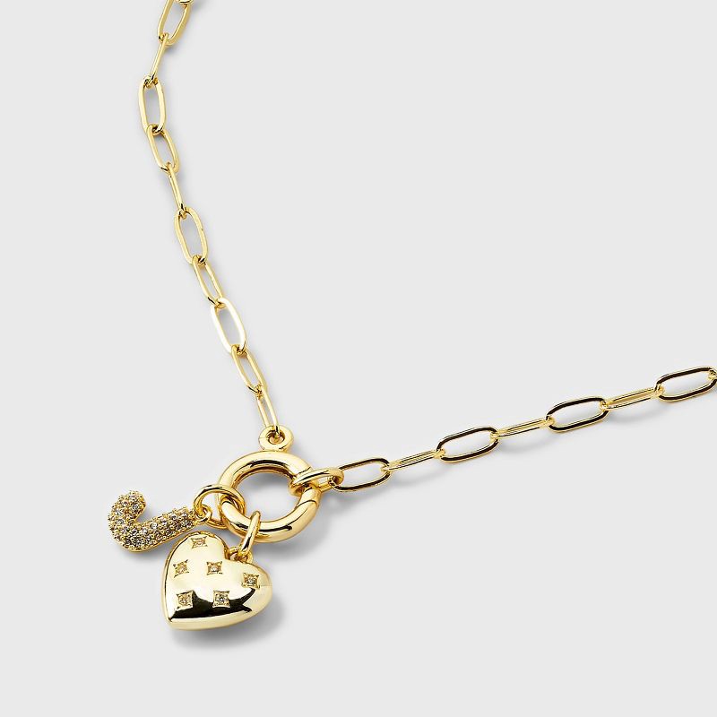 slide 3 of 4, 14K Gold Dipped Cubic Zirconia Puffy Heart Charm J Initial Necklace - A New Day™ Gold, 1 ct