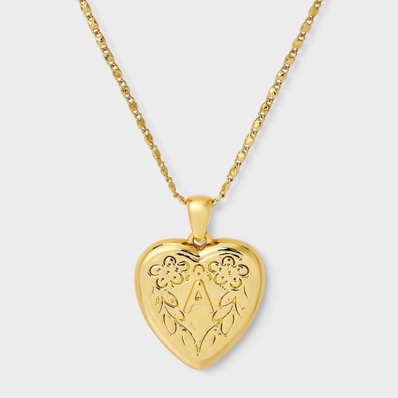 slide 2 of 4, 14K Gold Dipped Heart Charm A Initial Necklace - A New Day™ Gold, 1 ct