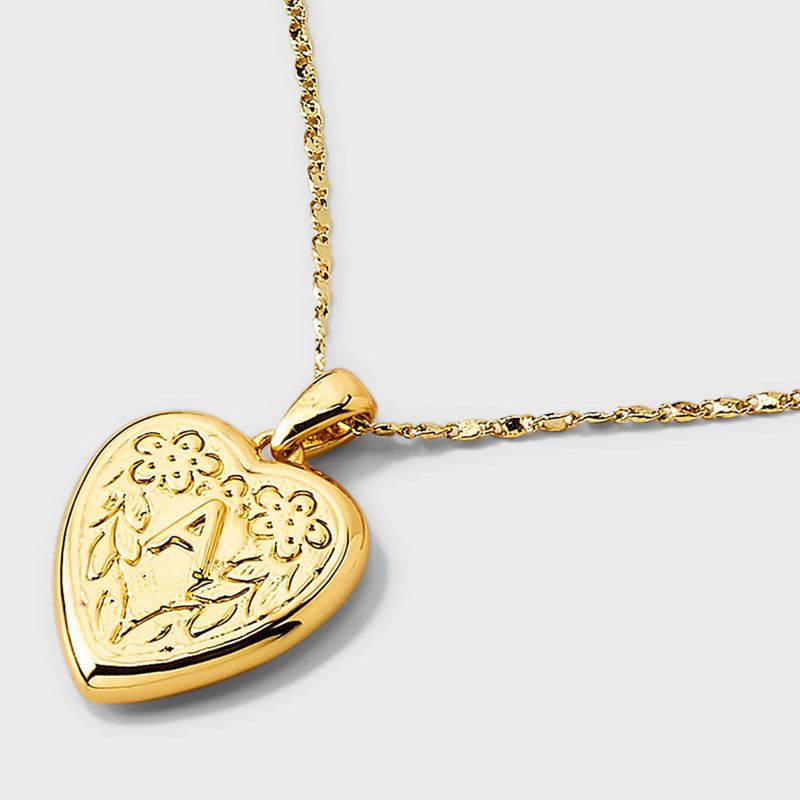 slide 3 of 4, 14K Gold Dipped Heart Charm A Initial Necklace - A New Day™ Gold, 1 ct