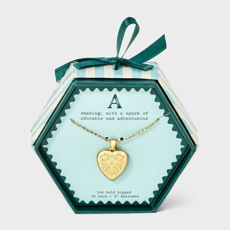 slide 1 of 4, 14K Gold Dipped Heart Charm A Initial Necklace - A New Day™ Gold, 1 ct