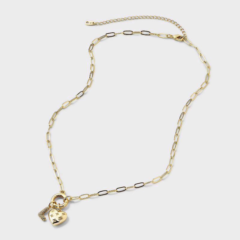 slide 4 of 4, 14K Gold Dipped Cubic Zirconia Puffy Heart Charm L Initial Necklace - A New Day™ Gold, 1 ct
