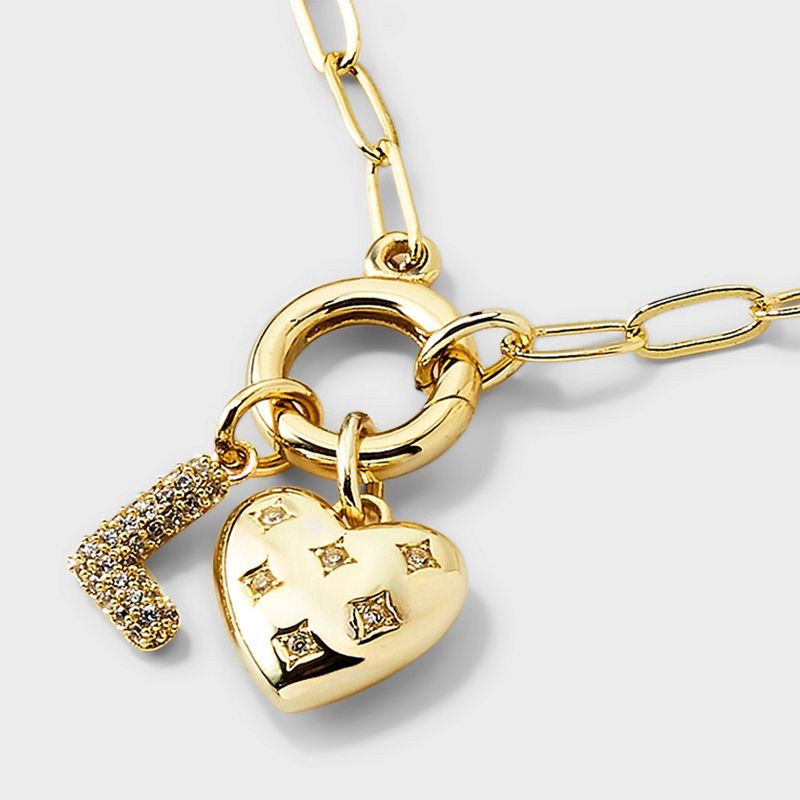 slide 3 of 4, 14K Gold Dipped Cubic Zirconia Puffy Heart Charm L Initial Necklace - A New Day™ Gold, 1 ct