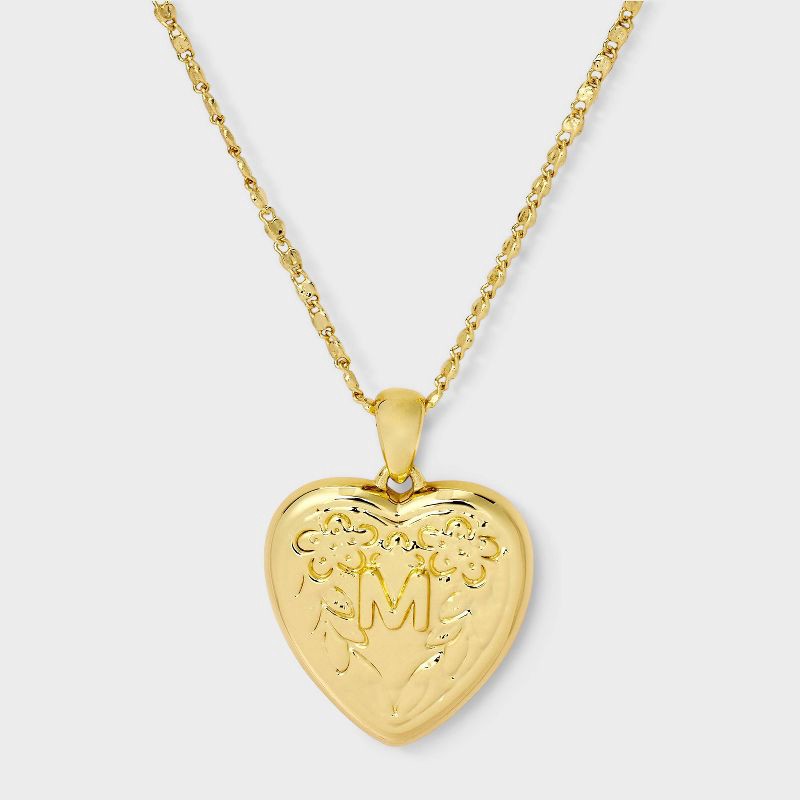 slide 1 of 4, 14K Gold Dipped Heart Charm M Initial Necklace - A New Day™ Gold, 1 ct