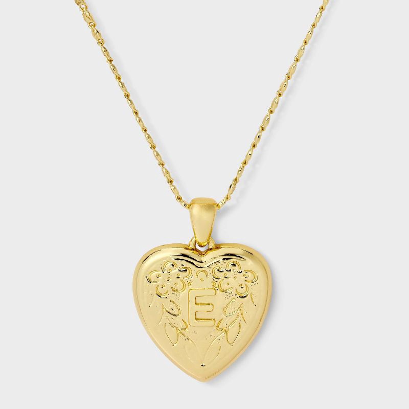 slide 2 of 4, 14K Gold Dipped Heart Charm E Initial Necklace - A New Day™ Gold, 1 ct