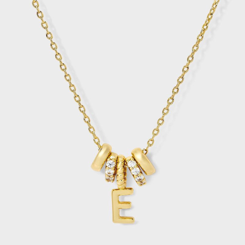 slide 2 of 4, 14K Gold Dipped Cubic Zirconia Rondelle E Initial Necklace - A New Day™ Gold, 1 ct