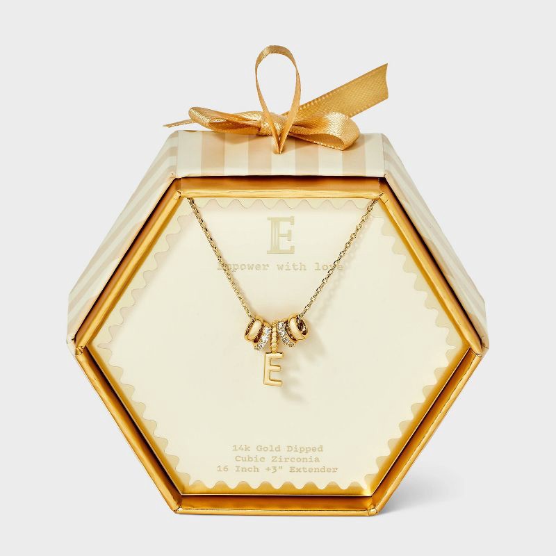 slide 1 of 4, 14K Gold Dipped Cubic Zirconia Rondelle E Initial Necklace - A New Day™ Gold, 1 ct