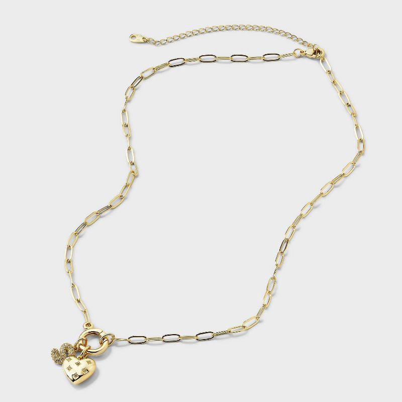 slide 4 of 4, 14K Gold Dipped Cubic Zirconia Puffy Heart Charm S Initial Necklace - A New Day™ Gold, 1 ct