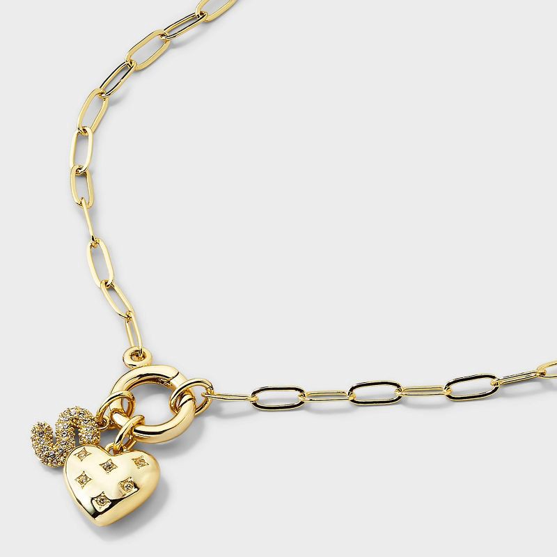 slide 3 of 4, 14K Gold Dipped Cubic Zirconia Puffy Heart Charm S Initial Necklace - A New Day™ Gold, 1 ct