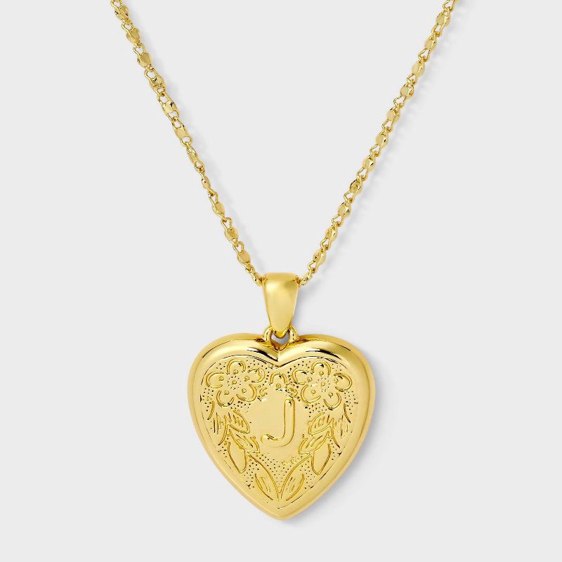 slide 1 of 4, 14K Gold Dipped Heart Charm J Initial Necklace - A New Day™ Gold, 1 ct