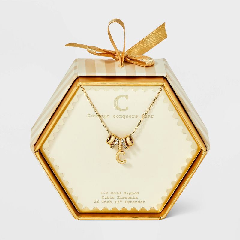 slide 1 of 4, 14K Gold Dipped Cubic Zirconia Rondelle C Initial Necklace - A New Day™ Gold, 1 ct
