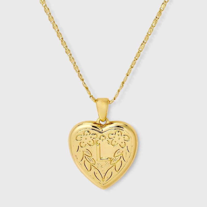 slide 1 of 4, 14K Gold Dipped Heart Charm L Initial Necklace - A New Day™ Gold, 1 ct