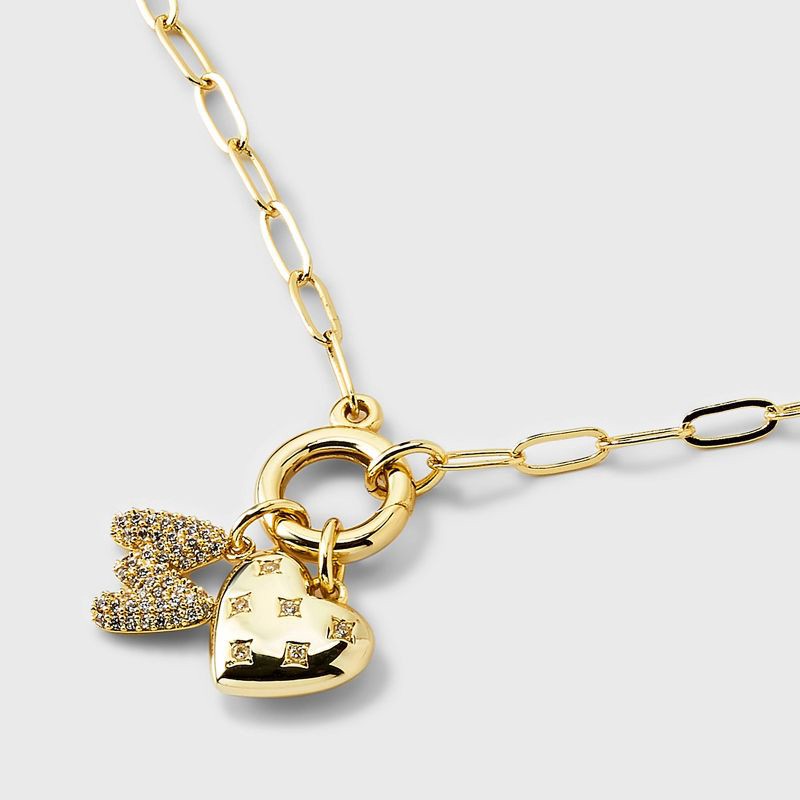slide 3 of 4, 14K Gold Dipped Cubic Zirconia Puffy Heart Charm M Initial Necklace - A New Day™ Gold, 1 ct