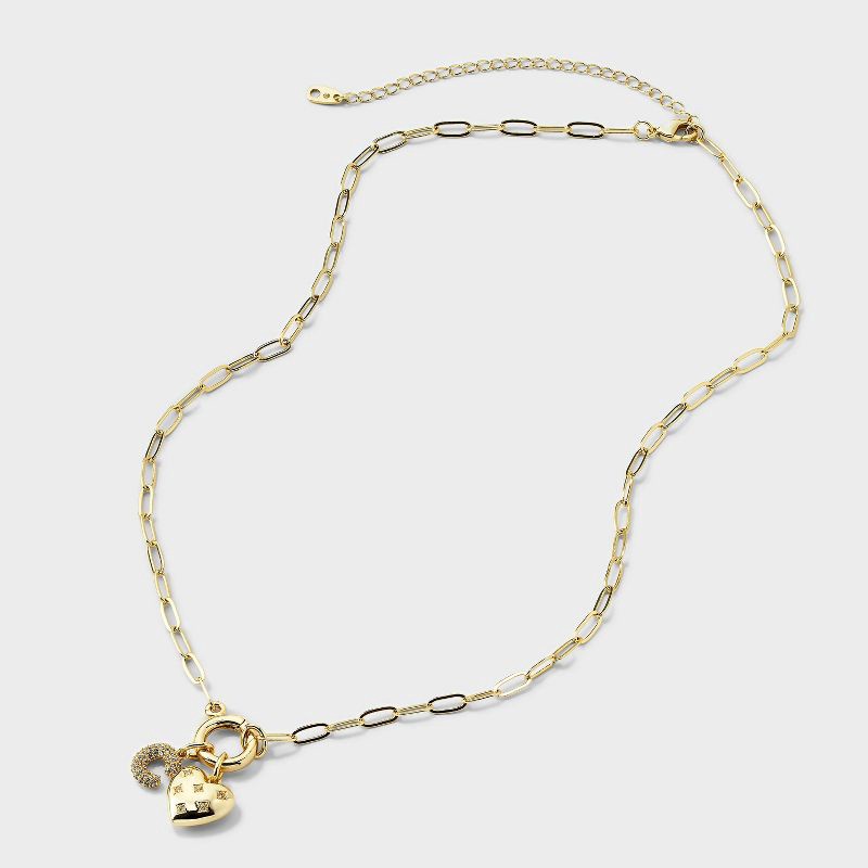 slide 4 of 4, 14K Gold Dipped Cubic Zirconia Puffy Heart Charm C Initial Necklace - A New Day™ Gold, 1 ct