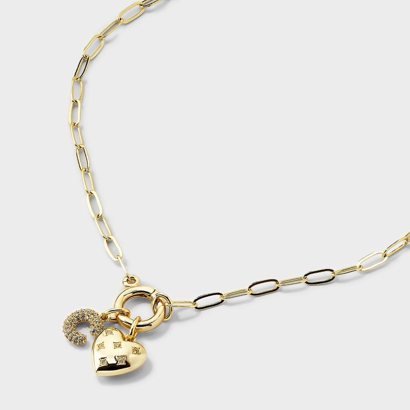 slide 3 of 4, 14K Gold Dipped Cubic Zirconia Puffy Heart Charm C Initial Necklace - A New Day™ Gold, 1 ct