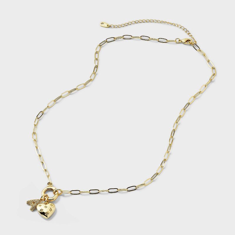 slide 4 of 4, 14K Gold Dipped Cubic Zirconia Puffy Heart Charm A Initial Necklace - A New Day™ Gold, 1 ct