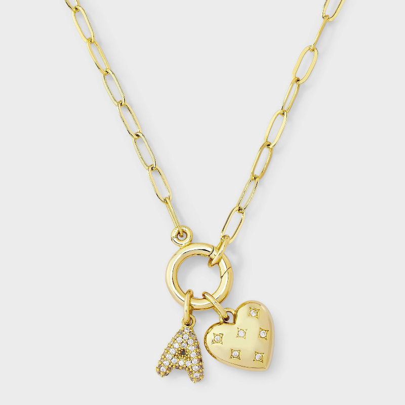 slide 2 of 4, 14K Gold Dipped Cubic Zirconia Puffy Heart Charm A Initial Necklace - A New Day™ Gold, 1 ct