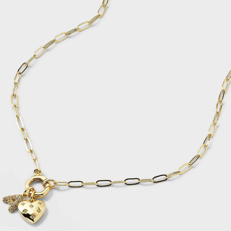 slide 3 of 4, 14K Gold Dipped Cubic Zirconia Puffy Heart Charm A Initial Necklace - A New Day™ Gold, 1 ct