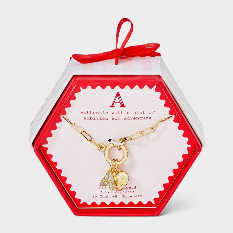 slide 1 of 4, 14K Gold Dipped Cubic Zirconia Puffy Heart Charm A Initial Necklace - A New Day™ Gold, 1 ct