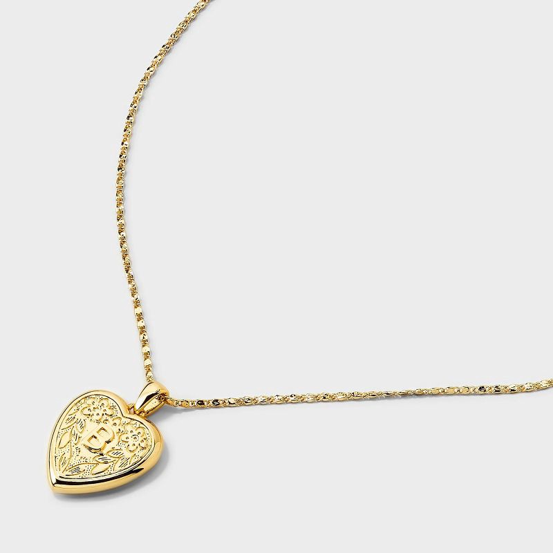 slide 3 of 4, 14K Gold Dipped Heart Charm B Initial Necklace - A New Day™ Gold, 1 ct
