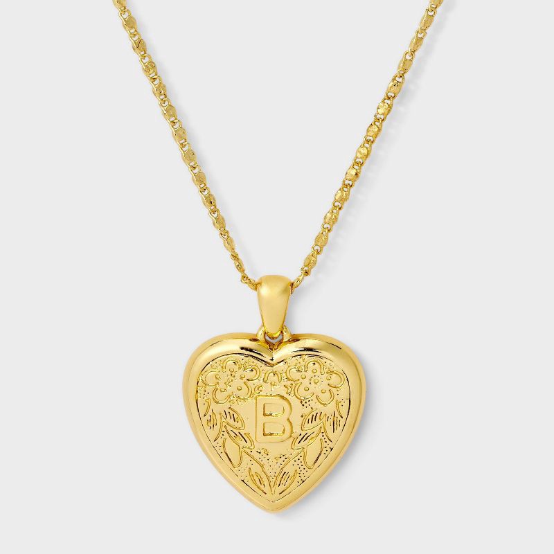 slide 1 of 4, 14K Gold Dipped Heart Charm B Initial Necklace - A New Day™ Gold, 1 ct