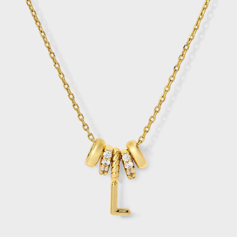 slide 2 of 4, 14K Gold Dipped Cubic Zirconia Rondelle L Initial Necklace - A New Day™ Gold, 1 ct