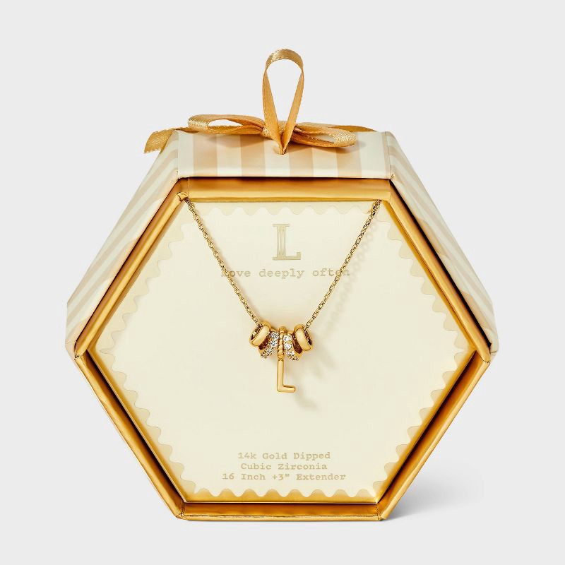 slide 1 of 4, 14K Gold Dipped Cubic Zirconia Rondelle L Initial Necklace - A New Day™ Gold, 1 ct