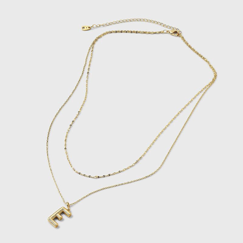 slide 3 of 4, 14K Gold Dipped Cubic Zirconia Duo E Initial Multi-Strand Necklace - A New Day™ Gold, 1 ct