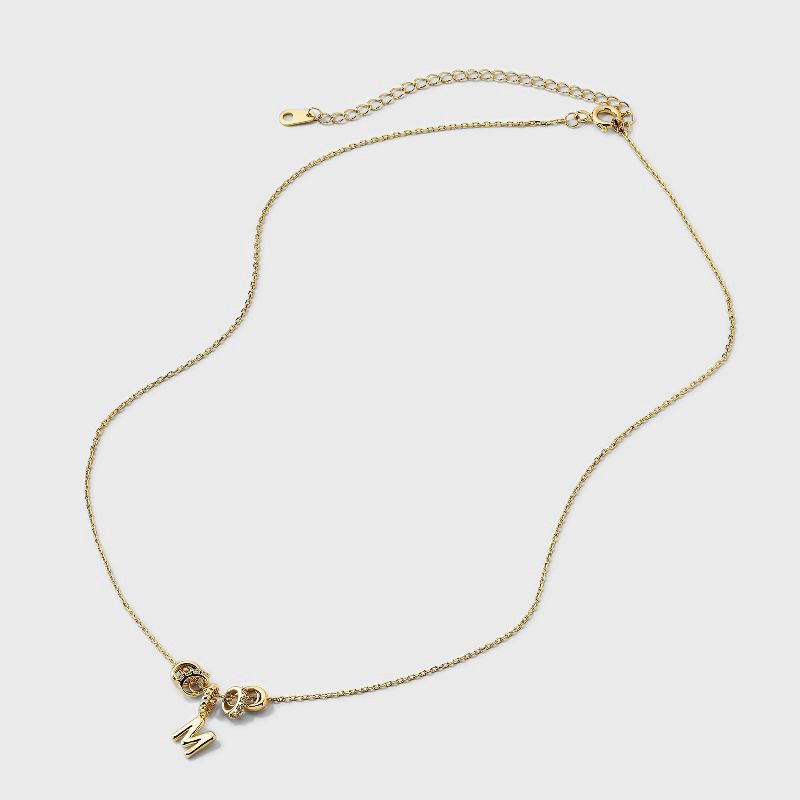 slide 4 of 4, 14K Gold Dipped Cubic Zirconia Rondelle M Initial Necklace - A New Day™ Gold, 1 ct