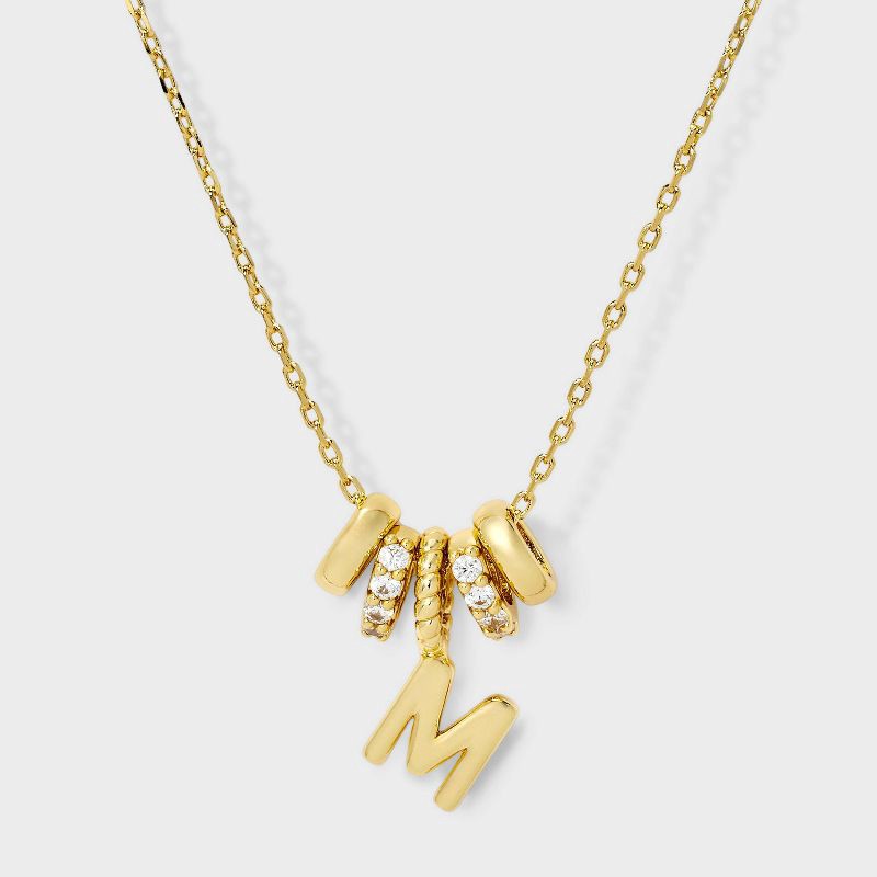 slide 2 of 4, 14K Gold Dipped Cubic Zirconia Rondelle M Initial Necklace - A New Day™ Gold, 1 ct
