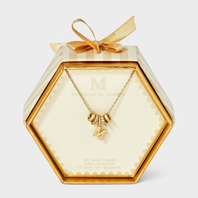 slide 1 of 4, 14K Gold Dipped Cubic Zirconia Rondelle M Initial Necklace - A New Day™ Gold, 1 ct