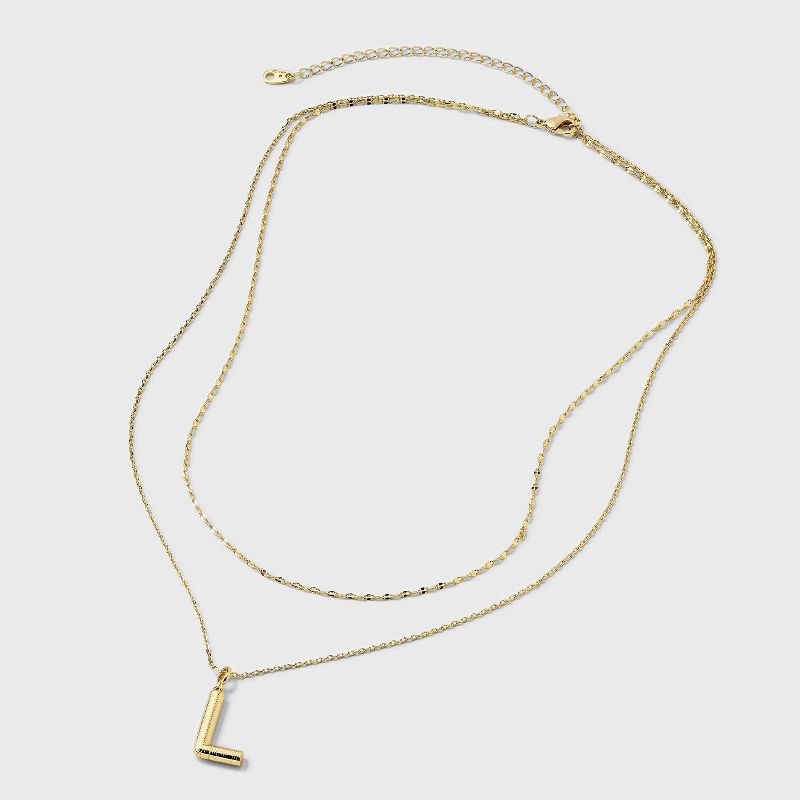 slide 3 of 4, 14K Gold Dipped Cubic Zirconia Duo L Initial Multi-Strand Necklace - A New Day™ Gold, 1 ct
