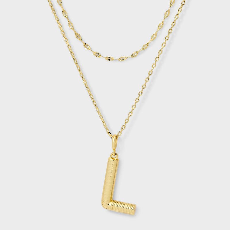 slide 2 of 4, 14K Gold Dipped Cubic Zirconia Duo L Initial Multi-Strand Necklace - A New Day™ Gold, 1 ct