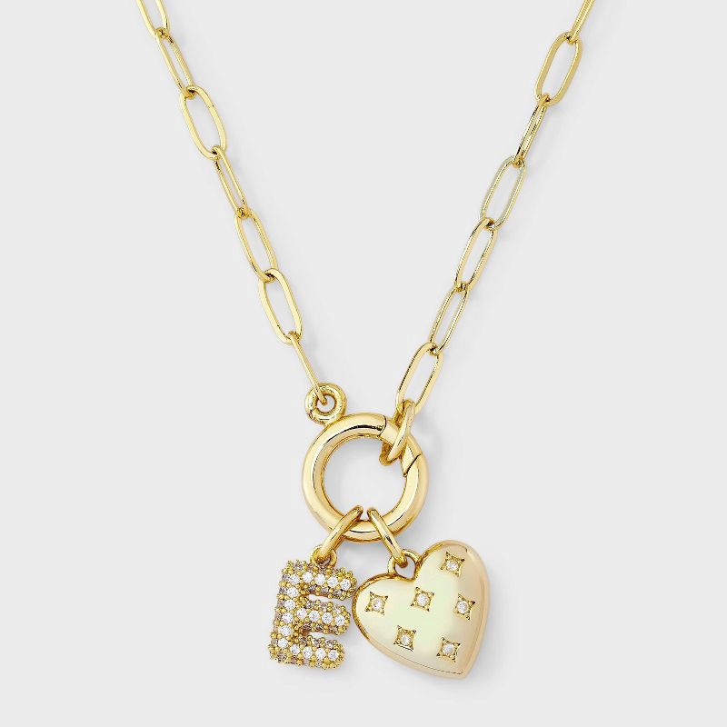 slide 2 of 4, 14K Gold Dipped Cubic Zirconia Puffy Heart Charm E Initial Necklace - A New Day™ Gold, 1 ct