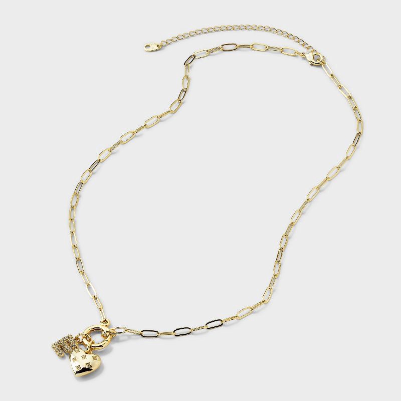 slide 4 of 4, 14K Gold Dipped Cubic Zirconia Puffy Heart Charm E Initial Necklace - A New Day™ Gold, 1 ct