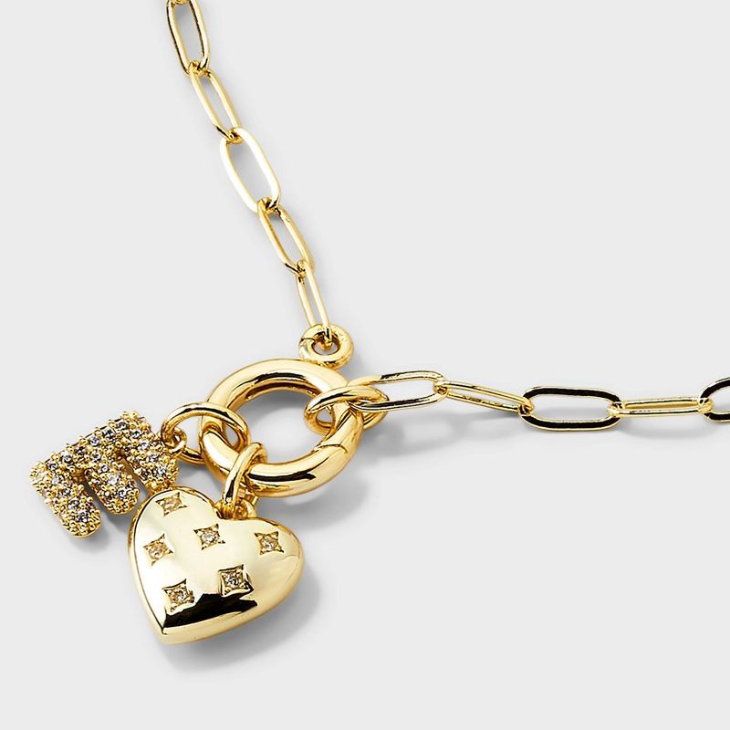 slide 3 of 4, 14K Gold Dipped Cubic Zirconia Puffy Heart Charm E Initial Necklace - A New Day™ Gold, 1 ct