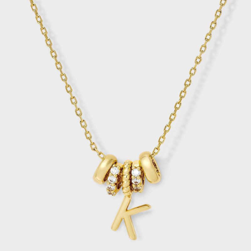 slide 2 of 4, 14K Gold Dipped Cubic Zirconia Rondelle K Initial Necklace - A New Day™ Gold, 1 ct