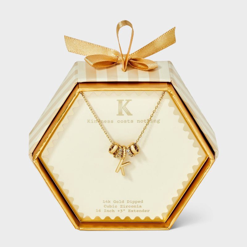 slide 1 of 4, 14K Gold Dipped Cubic Zirconia Rondelle K Initial Necklace - A New Day™ Gold, 1 ct
