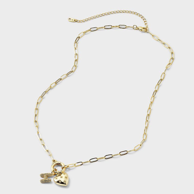 slide 4 of 4, 14K Gold Dipped Cubic Zirconia Puffy Heart Charm H Initial Necklace - A New Day™ Gold, 1 ct