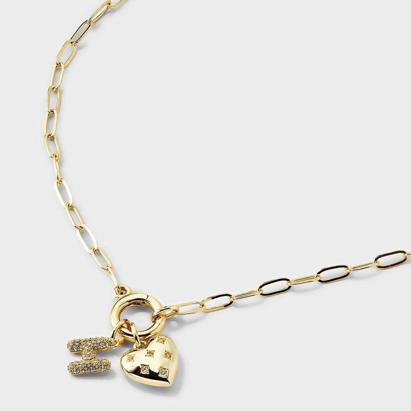 slide 3 of 4, 14K Gold Dipped Cubic Zirconia Puffy Heart Charm H Initial Necklace - A New Day™ Gold, 1 ct
