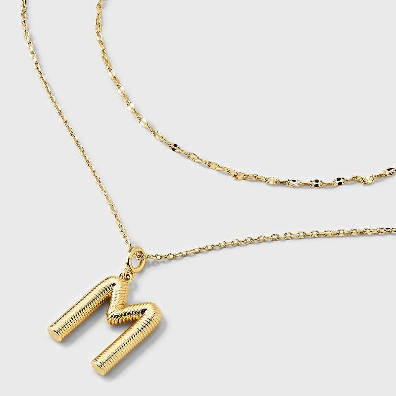 slide 4 of 4, 14K Gold Dipped Cubic Zirconia Duo M Initial Multi-Strand Necklace - A New Day™ Gold, 1 ct