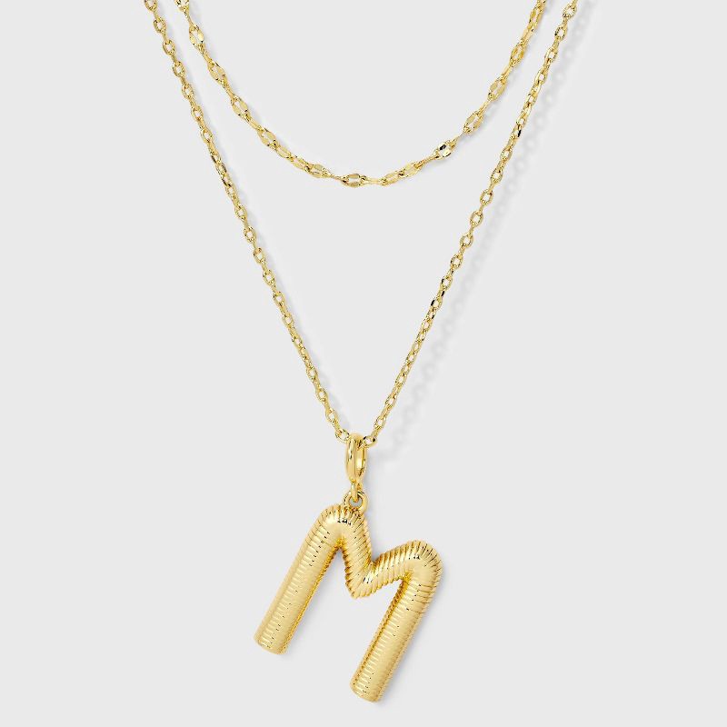slide 1 of 4, 14K Gold Dipped Cubic Zirconia Duo M Initial Multi-Strand Necklace - A New Day™ Gold, 1 ct